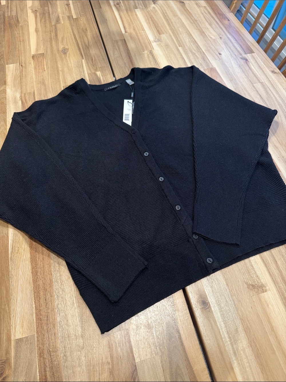 T Tahari Black V-Neck Button Front Cardigan